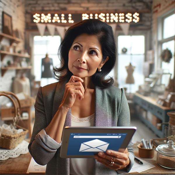 Female business owner thinking about email marketing and how it can help her business